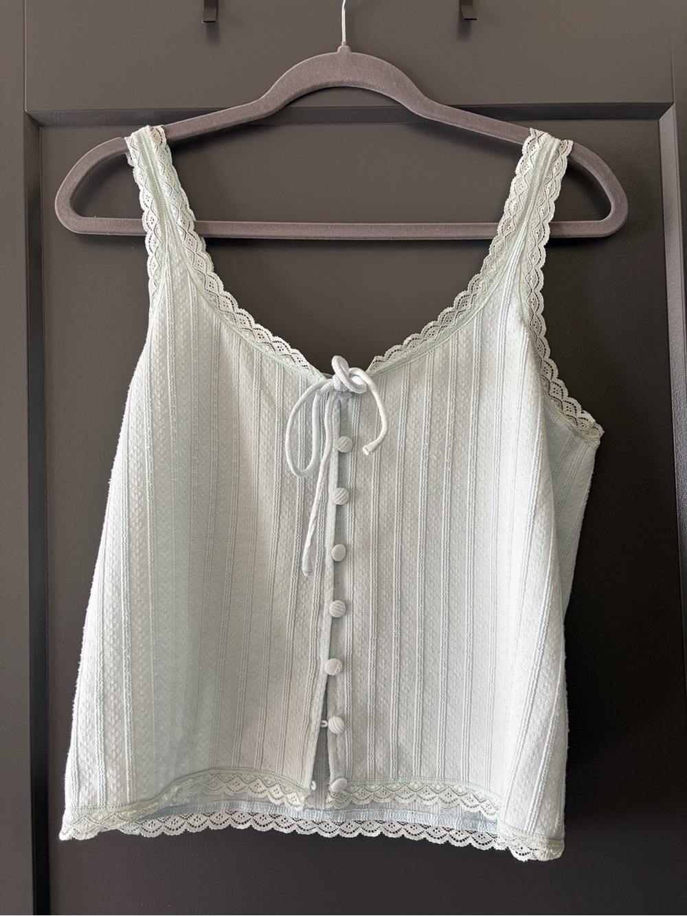 Aqua (Bloomingdale’s) - Pale Blue Lace Trim Button Front Cami Tank - XL